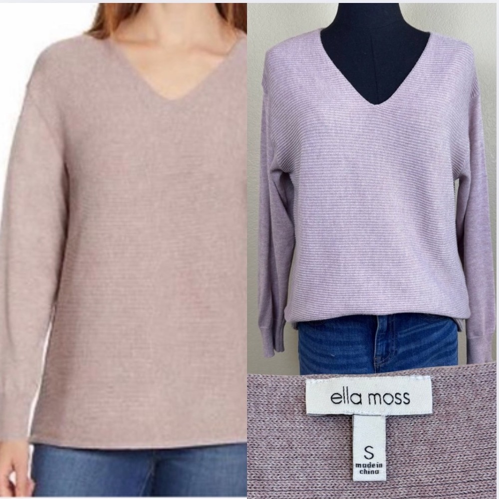 Ella Moss‎ V Neck Ribbed Sweater, Lilac, Size S